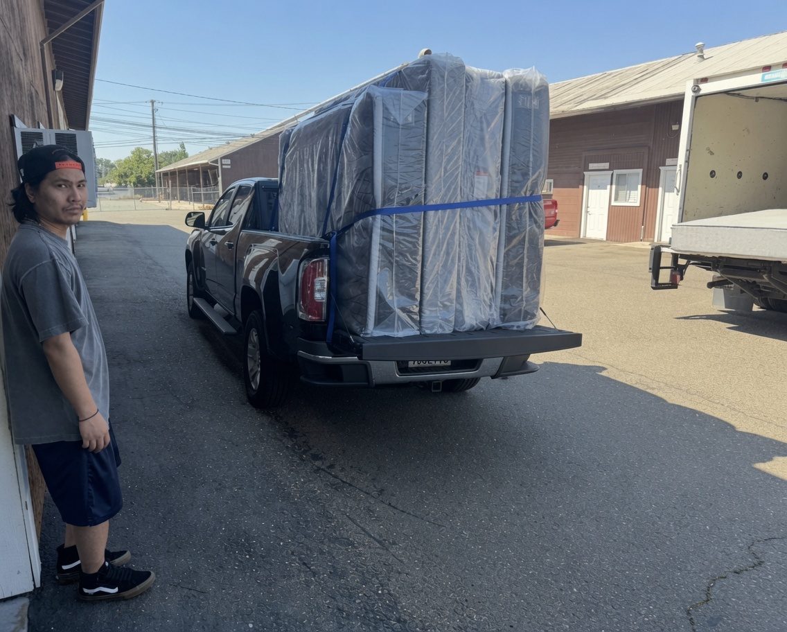Same day mattress delivery in Elk Grove — brand new mattresses wrapped and loaded for delivery